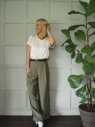 Arzel V-Neck Silk Mix T-Shirt - Black, Dusty Rose and Sky Blue