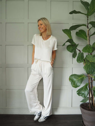 Honie Silk Mix Trousers - Black, Champagne, Dusty Rose