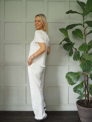 Arzel V-Neck Silk Mix T-Shirt - Black, Dusty Rose and Sky Blue