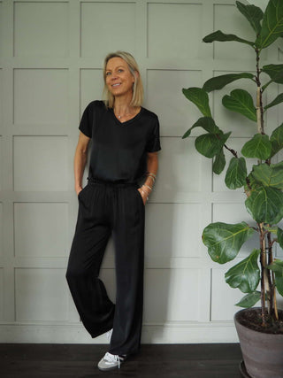 Honie Silk Mix Trousers - Black, Champagne, Dusty Rose