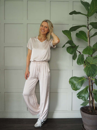 Honie Silk Mix Trousers - Black, Champagne, Dusty Rose