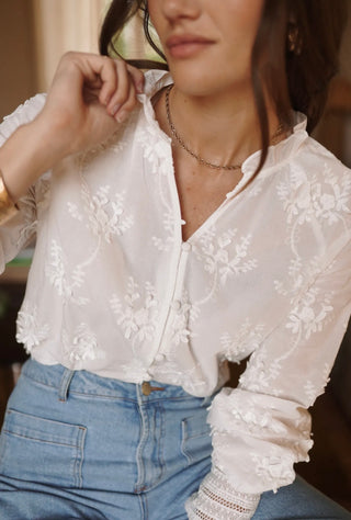 Jonah Blouse with Embroidery Detail  - Off White