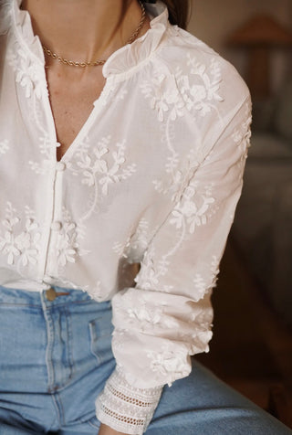 Jonah Blouse with Embroidery Detail  - Off White