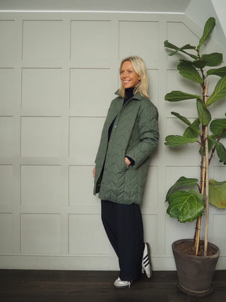Dionne Lightweight Quilted Longline Jacket - Black, Khaki and Slate