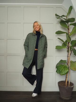 Dionne Lightweight Quilted Longline Jacket - Black, Khaki and Slate