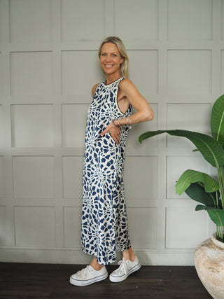 Alexandra Dress - Navy Blue/Off White