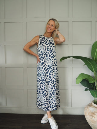 Alexandra Dress - Navy Blue/Off White