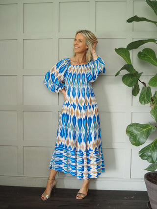 Fast Maxi Dress with Ruched Bodice - Cobalt and Navy Blue