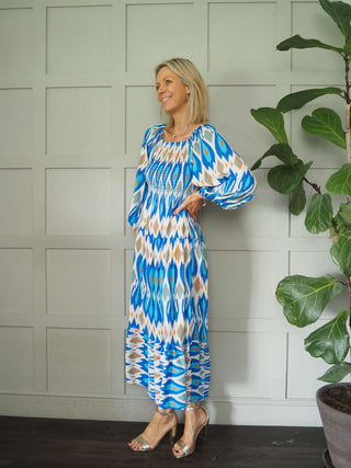 Fast Maxi Dress with Ruched Bodice - Cobalt and Navy Blue