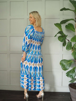 Fast Maxi Dress with Ruched Bodice - Cobalt and Navy Blue