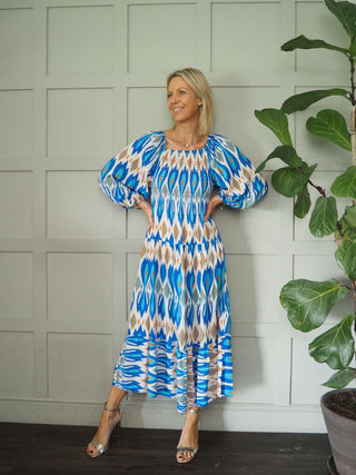 Fast Maxi Dress with Ruched Bodice - Cobalt and Navy Blue