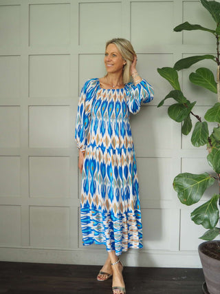 Fast Maxi Dress with Ruched Bodice - Cobalt and Navy Blue