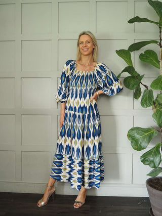 Fast Maxi Dress with Ruched Bodice - Cobalt and Navy Blue