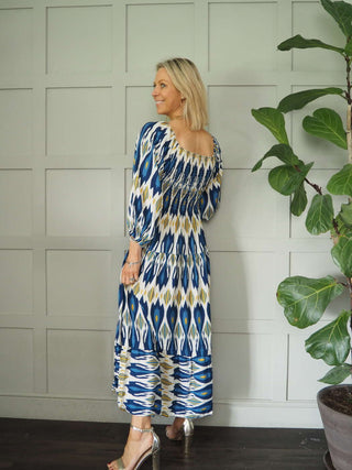 Fast Maxi Dress with Ruched Bodice - Cobalt and Navy Blue