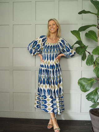 Fast Maxi Dress with Ruched Bodice - Cobalt and Navy Blue