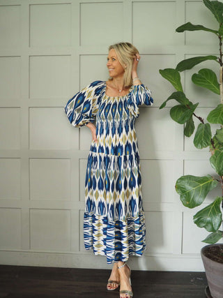 Fast Maxi Dress with Ruched Bodice - Cobalt and Navy Blue