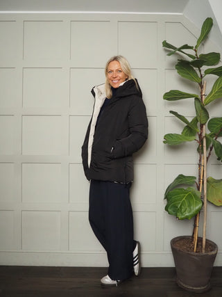 Jolanda Reversible Short Padded Coat, With High Neck &amp; Fleece Lined Pockets by Rino &amp; Pelle - Hunter/Tango and Stone/Black