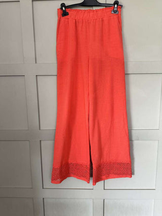 Esperanza Top &amp; Trouser Set with Crochet Detail - Coral, Navy Blue and White