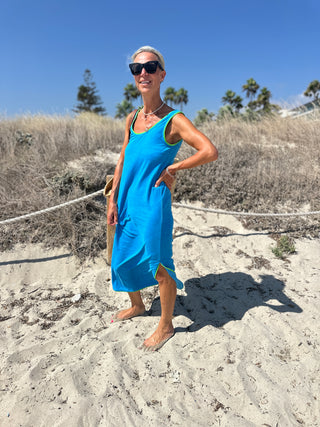 Constantina Maxi Dress by Frnch - Blue with Green Piping