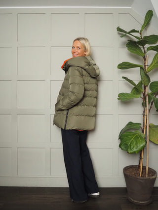 Jolanda Reversible Short Padded Coat, With High Neck &amp; Fleece Lined Pockets by Rino &amp; Pelle - Hunter/Tango and Stone/Black
