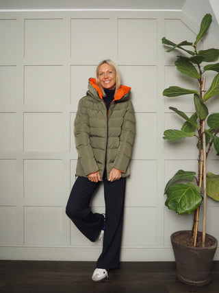 Jolanda Reversible Short Padded Coat, With High Neck &amp; Fleece Lined Pockets by Rino &amp; Pelle - Hunter/Tango and Stone/Black