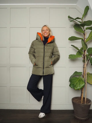 Jolanda Reversible Short Padded Coat, With High Neck &amp; Fleece Lined Pockets by Rino &amp; Pelle - Hunter/Tango and Stone/Black