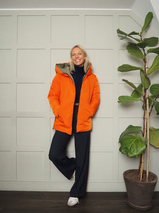 Jolanda Reversible Short Padded Coat, With High Neck &amp; Fleece Lined Pockets by Rino &amp; Pelle - Hunter/Tango and Stone/Black