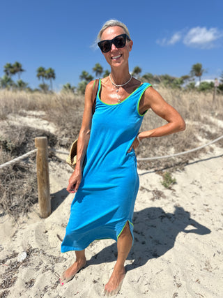 Constantina Maxi Dress by Frnch - Blue with Green Piping
