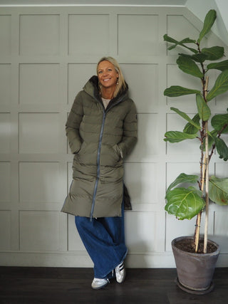 Keila Faux Fur Padded Coat With Hood, High Collar, Zipper Closure, Pockets, Faux Fur Inner by Rino &amp; Pelle - Navy Blue, Toffee