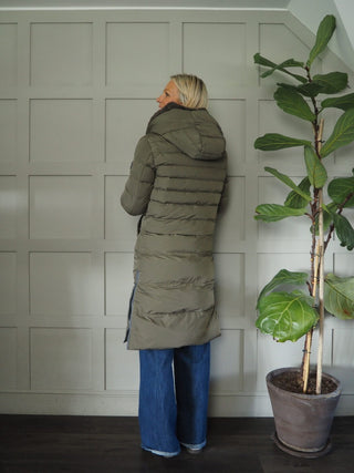 Keila Faux Fur Padded Coat With Hood, High Collar, Zipper Closure, Pockets, Faux Fur Inner by Rino &amp; Pelle - Navy Blue, Toffee