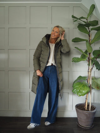 Keila Faux Fur Padded Coat With Hood, High Collar, Zipper Closure, Pockets, Faux Fur Inner by Rino &amp; Pelle - Navy Blue, Toffee