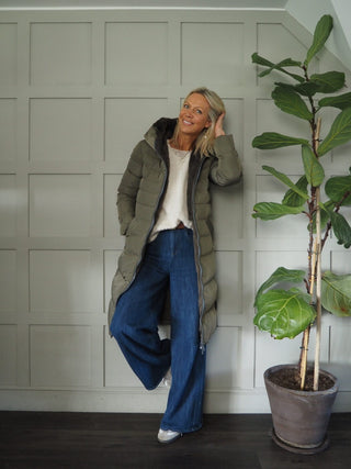 Keila Faux Fur Padded Coat With Hood, High Collar, Zipper Closure, Pockets, Faux Fur Inner by Rino &amp; Pelle - Navy Blue, Toffee