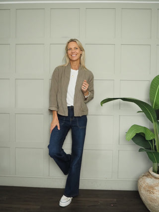 Daylar Cotton Jacket with Subtle Vertical Stitch, Side Pockets &amp; No Fastening - Bright Blue, Bright Green, Cream, Mocha, Navy Blue, Stone,