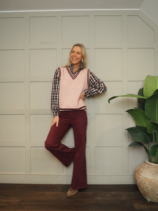 Santiago V Neck Tank Top - Navy/White, Pink/Burgundy