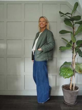 Daydream Lightweight Round Neck Jacket, Front Zip Fastening and Pockets - Black, Khaki and Slate