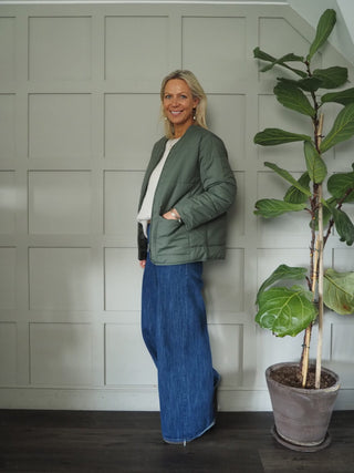 Daydream Lightweight Round Neck Jacket, Front Zip Fastening and Pockets - Black, Khaki and Slate