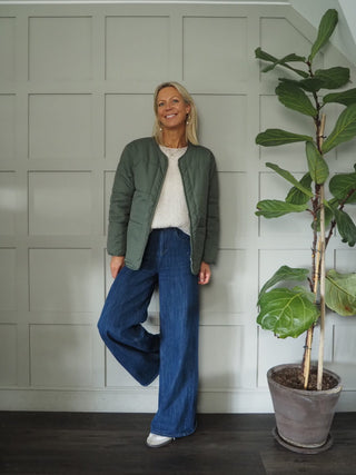 Daydream Lightweight Round Neck Jacket, Front Zip Fastening and Pockets - Black, Khaki and Slate