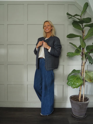 Daydream Lightweight Round Neck Jacket, Front Zip Fastening and Pockets - Black, Khaki and Slate