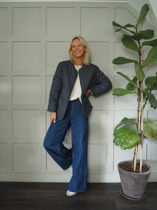 Daydream Lightweight Round Neck Jacket, Front Zip Fastening and Pockets - Black, Khaki and Slate