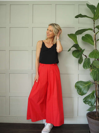 Digger Wide Leg Culotte Trousers with Pleating Details &amp; Pockets - 5 Colours
