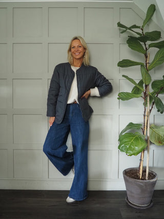 Daydream Lightweight Round Neck Jacket, Front Zip Fastening and Pockets - Black, Khaki and Slate