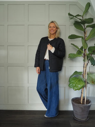 Daydream Lightweight Round Neck Jacket, Front Zip Fastening and Pockets - Black, Khaki and Slate