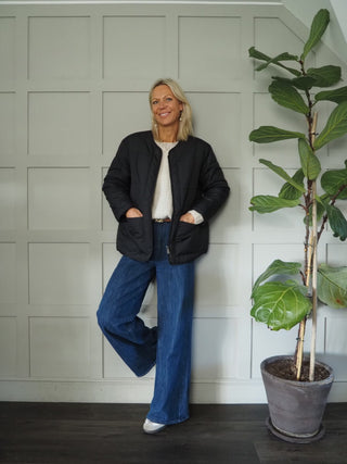 Daydream Lightweight Round Neck Jacket, Front Zip Fastening and Pockets - Black, Khaki and Slate