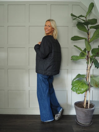 Daydream Lightweight Round Neck Jacket, Front Zip Fastening and Pockets - Black, Khaki and Slate