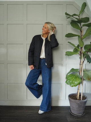 Daydream Lightweight Round Neck Jacket, Front Zip Fastening and Pockets - Black, Khaki and Slate