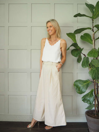 Dizzy Scalloped Neck Camisole with Spaghetti Straps - Black, Gold