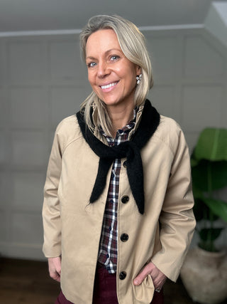 Mel Triangle Scarf - Black, Chocolate Stripe, Winter White Stripe