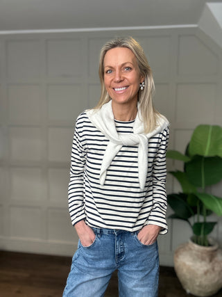 Gemma Alpaca Mix Triangle Scarf - Chocolate, Ecru, Grey, Pink Stripe