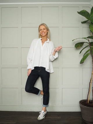 Vinnie Relaxed Fit Cotton Blouse - Baby Blue, Baby Pink, White