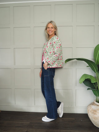 Garden Reverie Quilted Jacket - Green/Pink/White